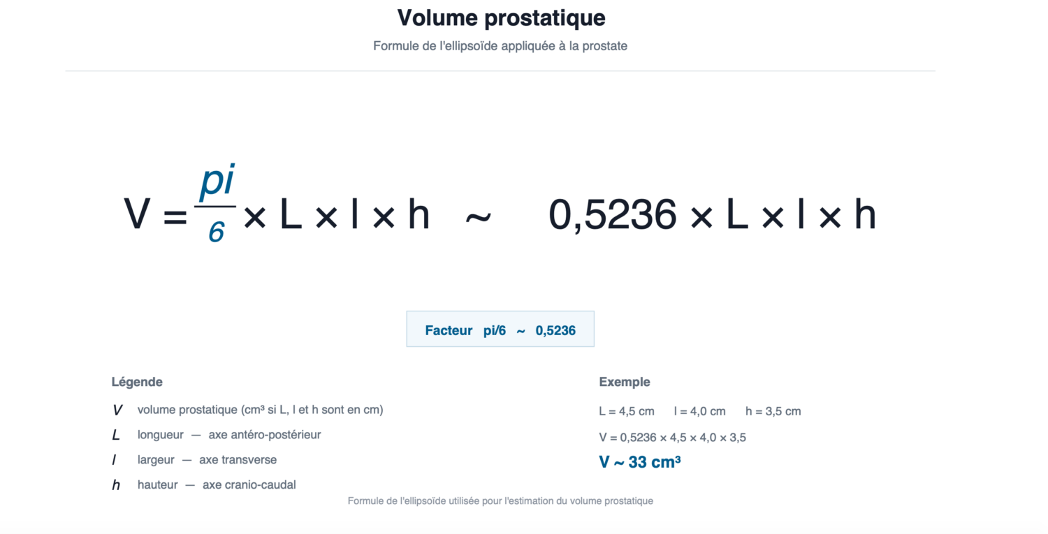 Formule du calcul du volume prostatique