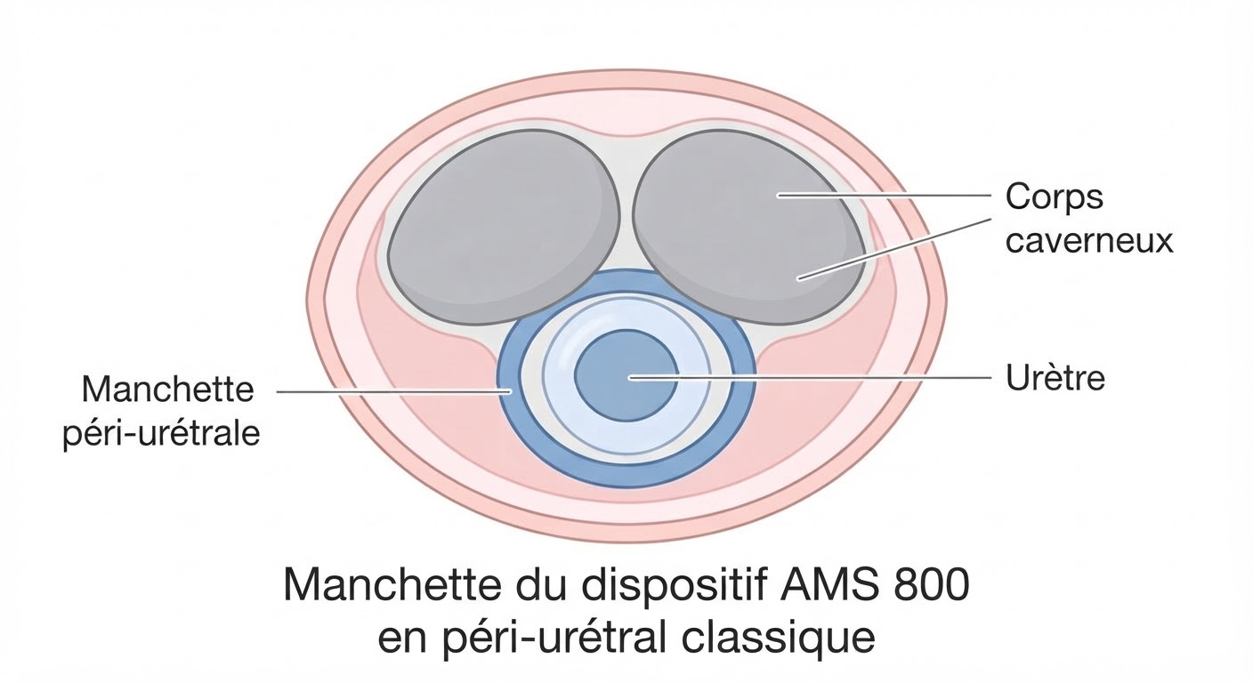 manchette du dispositif ams 800 en péri urétral classique- coupe horizontale de la verge manchette du dispositif ams 800 en péri urétral classique- coupe horizontale de la verge